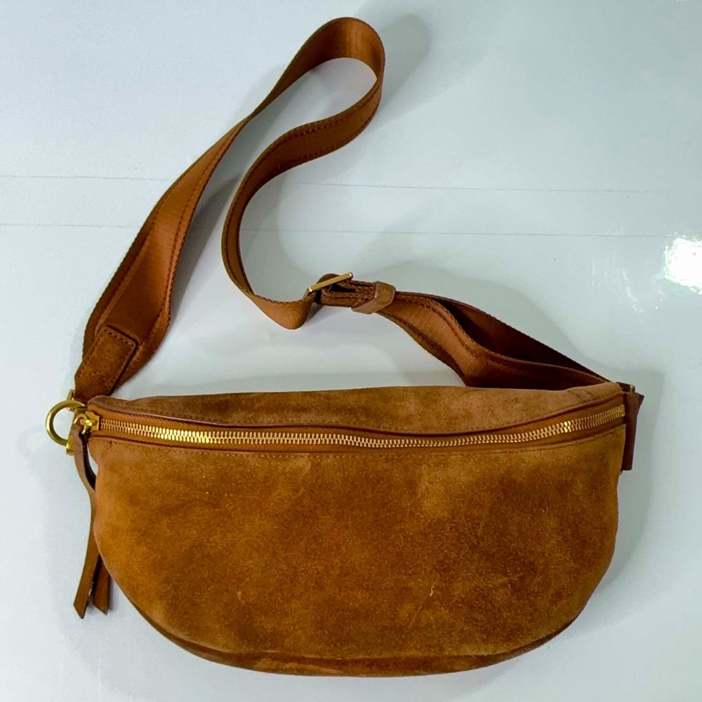 Quince Quinn Suede Sling Bag Whiskey Brown Leather Crossbody Belt Bag Minimalist